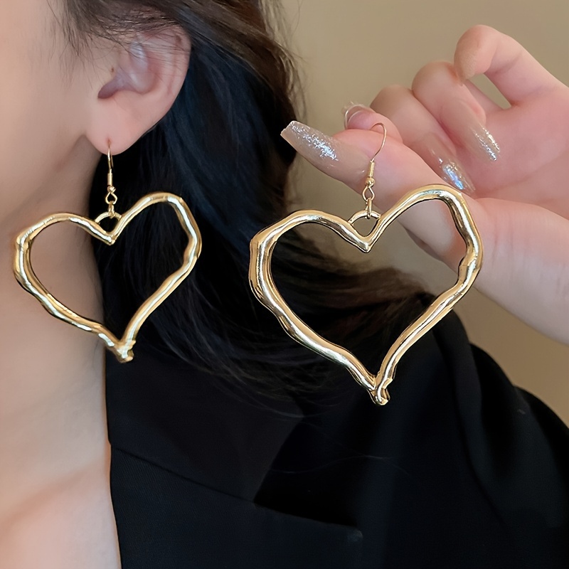 Golden and Silvery Large Peach Heart Earrings